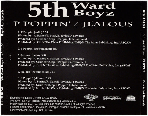 5th Ward Boyz - P Poppin' / Jealous [CD Single]