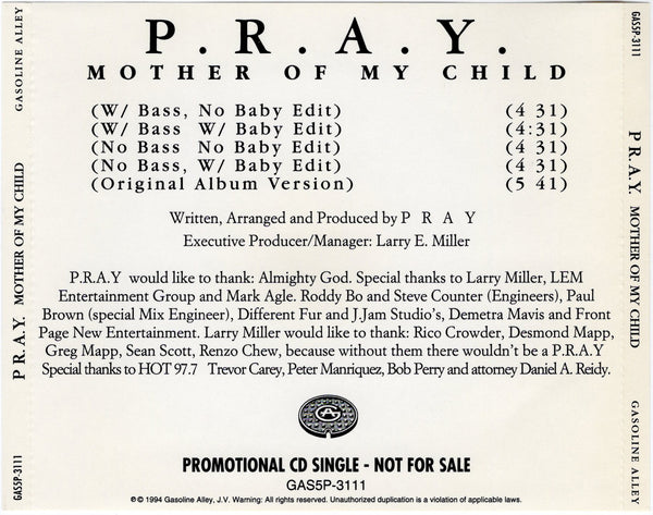 P.R.A.Y. - Mother Of My Child [CD Single]