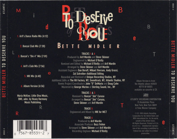 Bette Midler - To Deserve You [CD Single]