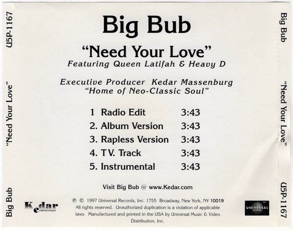 Big Bub - Need Your Love [CD Single]