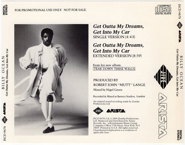 Billy Ocean - Get Outta My Dreams, Get Into My Car [CD Single]