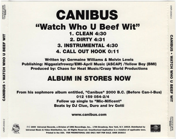 Canibus - Watch Who You Beef Wit [CD Single]