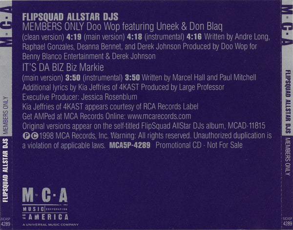 Flip Squad Allstar DJ's - Members Only / It's Da Biz [CD Single]