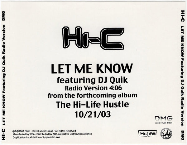 Hi-C & DJ Quik - Let Me Know [CD Single] (Copy)