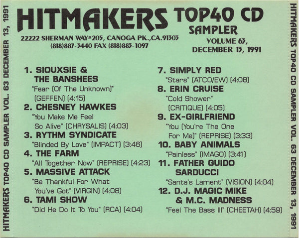 Hitmakers Top 40 CD Sampler Vol. 63, December 13, 1991 [CD Promo]