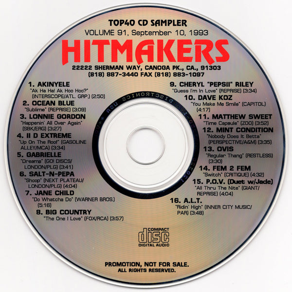 Hitmakers Top 40 CD Sampler Vol. 91, September 10, 1993 [CD Promo]