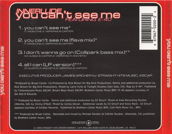 Innerlude & E-40 - You Can't See Me [CD Single]