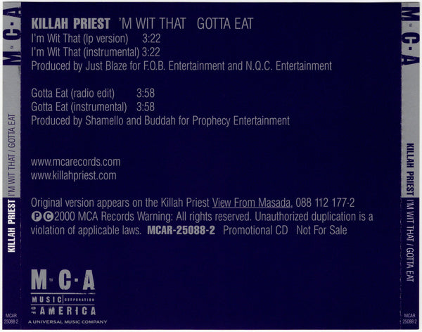 Killah Priest - I'm Wit It / Gotta Eat [CD Single]