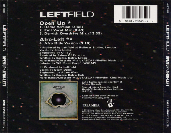 Leftfield & John Lydon - Open Up / Afro-Left [CD Single]