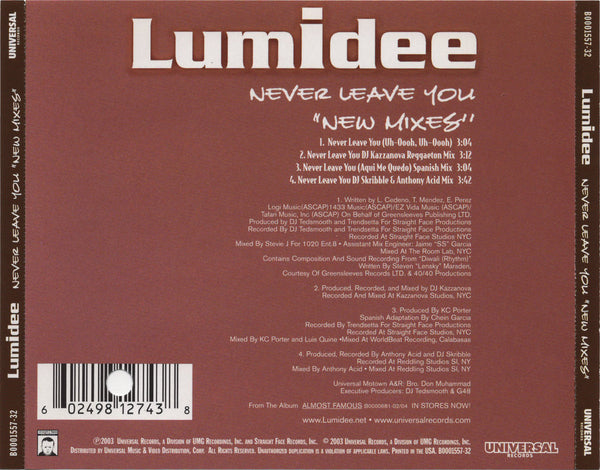 Lumidee - Never Leave You (New Mixes) [CD Single]
