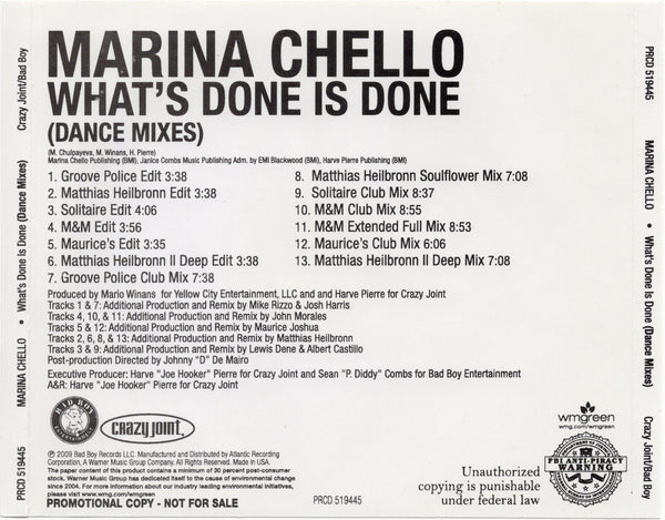 Marina Chello - What's Done Is Done (Dance Mixes) [CD Single]