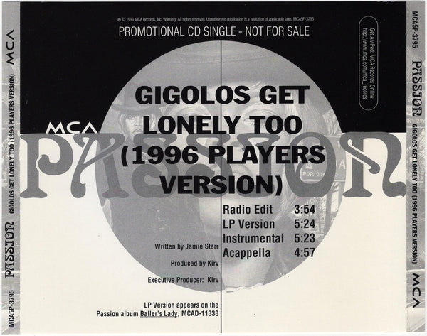 Passion - Gigolos Get Lonely Too (1996 Players Version) [CD Single]