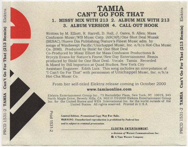 Tamia - Can't Go For That (213 Remix) [CD Single]