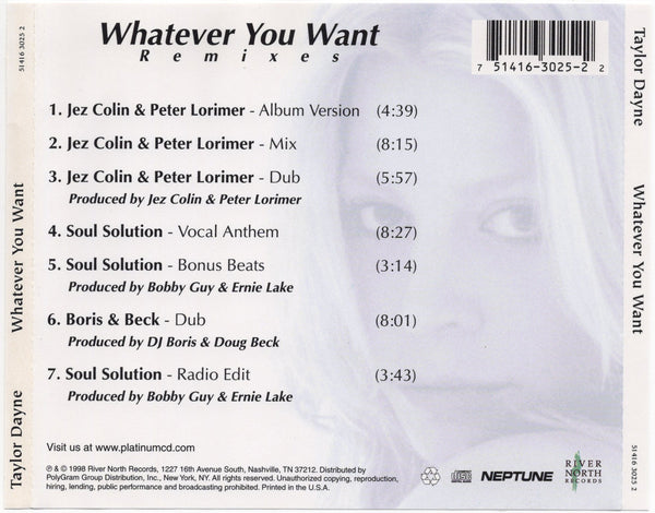 Taylor Dayne - Whatever You Want Remixes [CD Single]