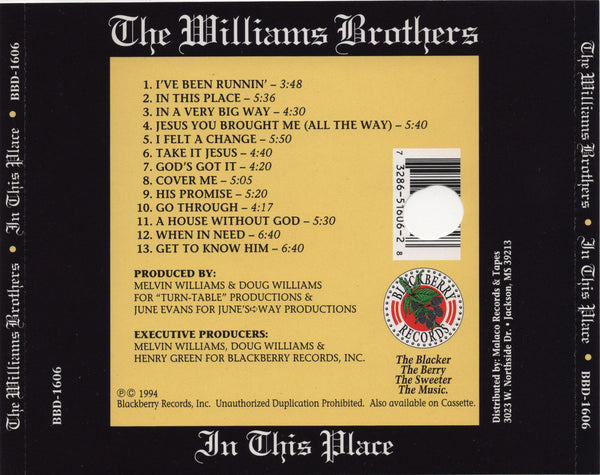 The Williams Brothers - In This Place [CD Album]